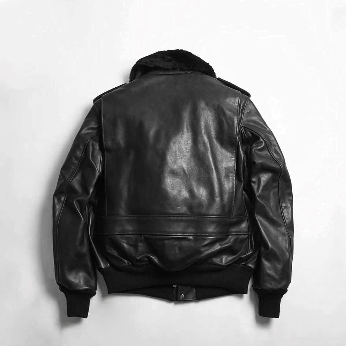 Men's Black A-2 Leather Jacket w/ Faux Shearling - Marco