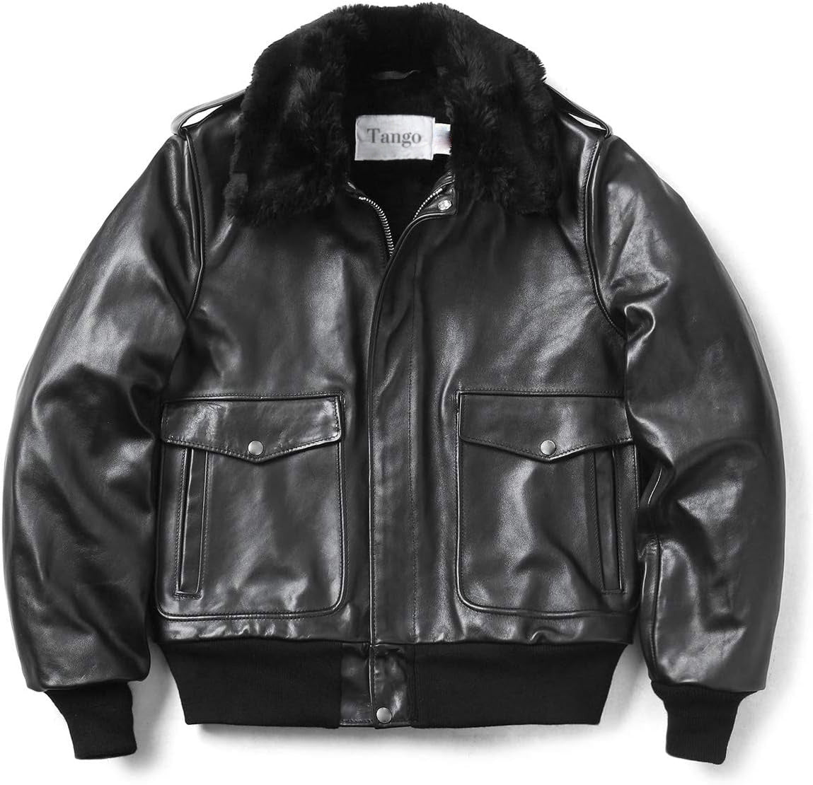 Men's Black A-2 Leather Jacket w/ Faux Shearling - Marco