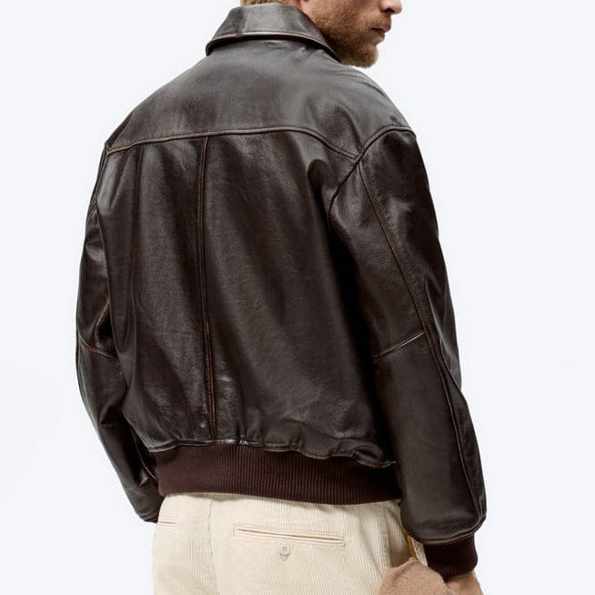 Brown Classic Collared Leather Jacket - Rocco