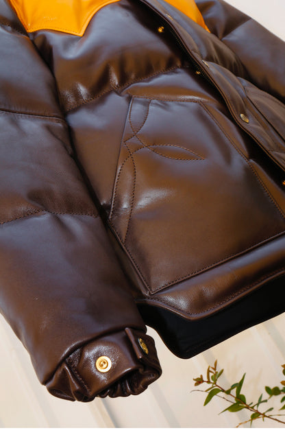 Brown Designer Puffer Leather Jacket - Brando