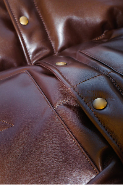 Brown Designer Puffer Leather Jacket - Brando