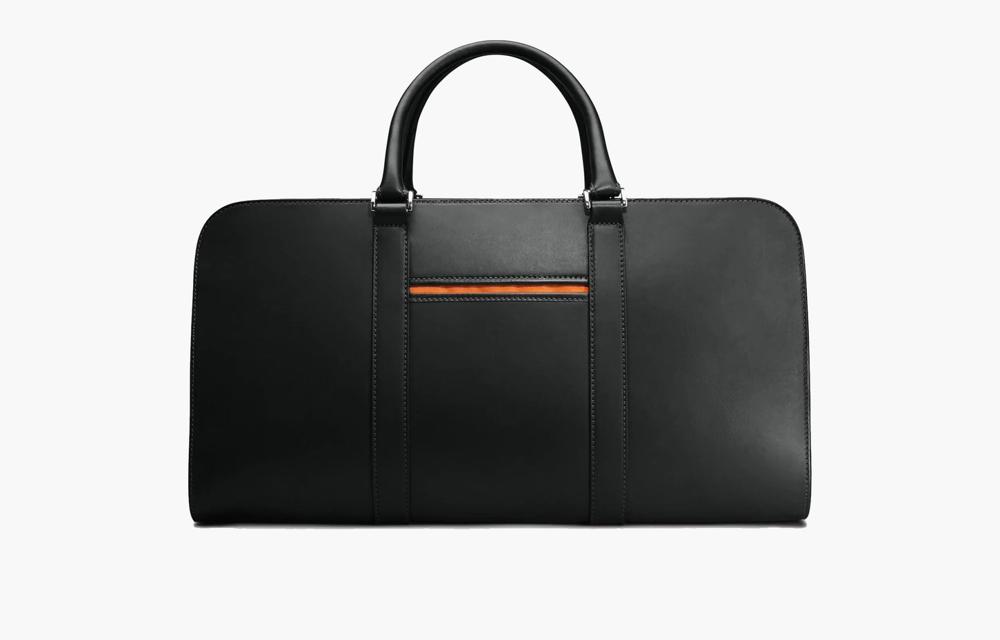 Black Designer Leather Luggage Bag w/ Orange Lining - Anaé
