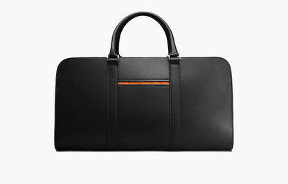 Black Designer Leather Luggage Bag w/ Orange Lining - Anaé