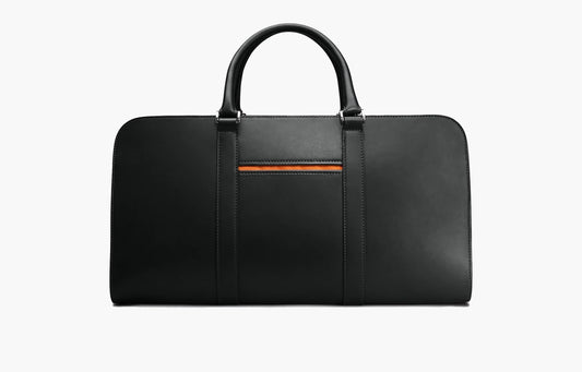 Black Designer Leather Luggage Bag w/ Orange Lining - Anaé