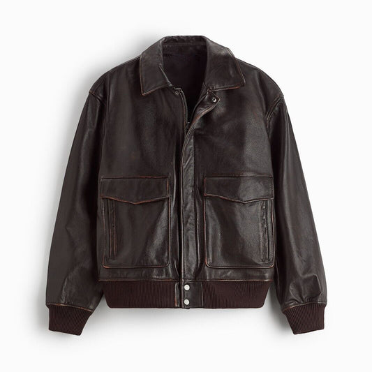 Brown Classic Collared Leather Jacket - Rocco