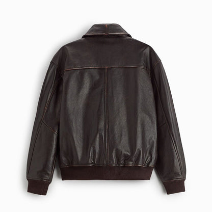 Brown Classic Collared Leather Jacket - Rocco