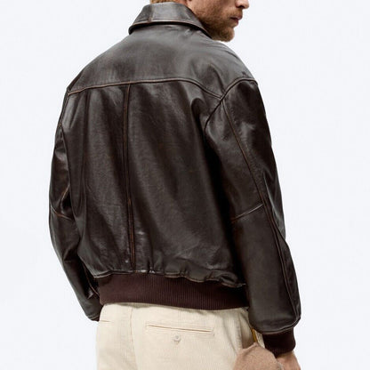 Brown Classic Collared Leather Jacket - Rocco