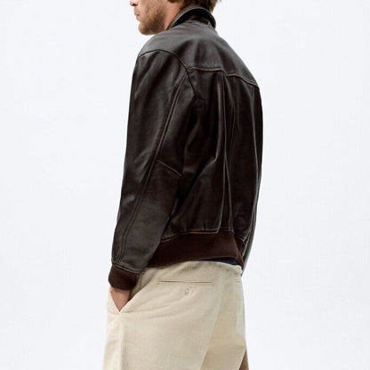 Brown Classic Collared Leather Jacket - Rocco