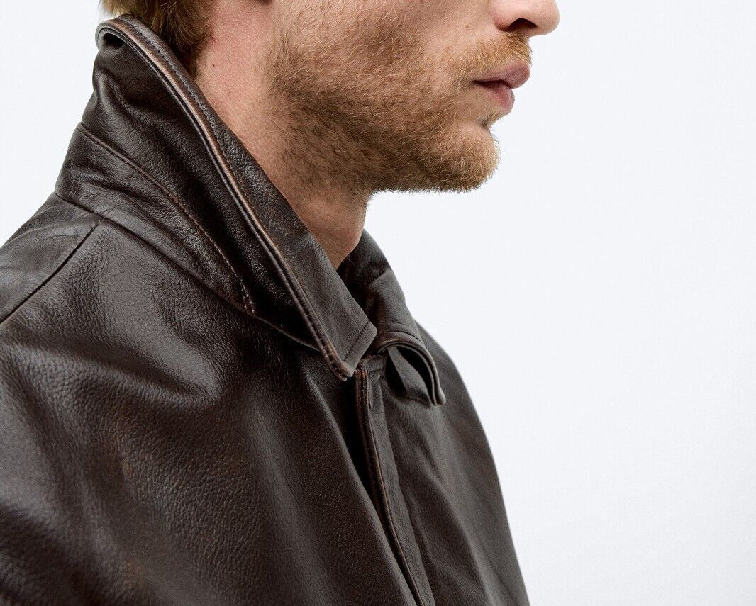 Brown Classic Collared Leather Jacket - Rocco