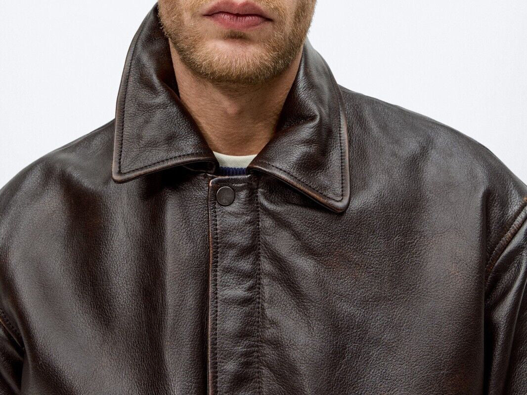 Brown Classic Collared Leather Jacket - Rocco