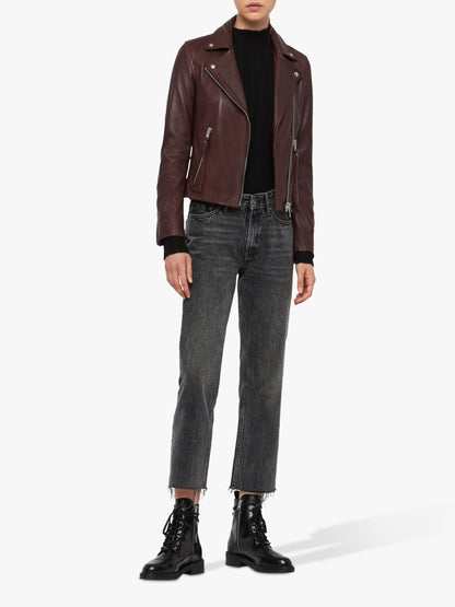 Brown Supple Leather Biker Jacket w/ Notch Collar - Ilaria