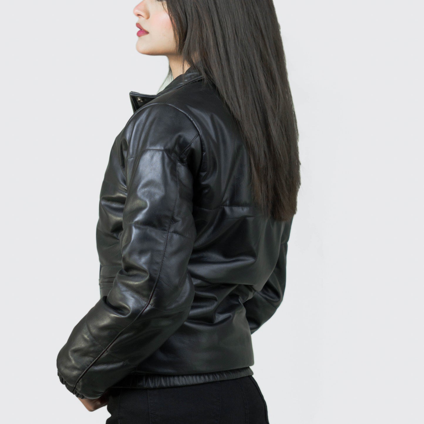 Luxurious Puffer Leather Jacket w/ Stand Collar - Renée