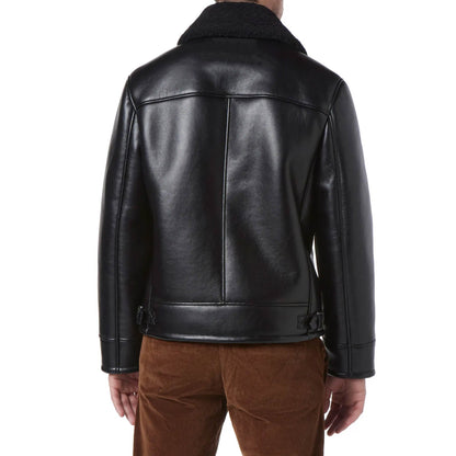 Black Leather Pilot Jacket w/ Shearling lining - Theo