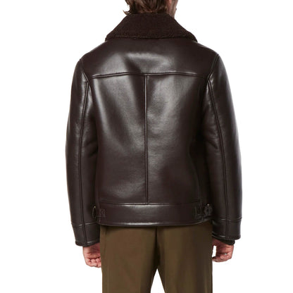 Brown Leather Pilot Jacket w/ Shearling Lining - Abel