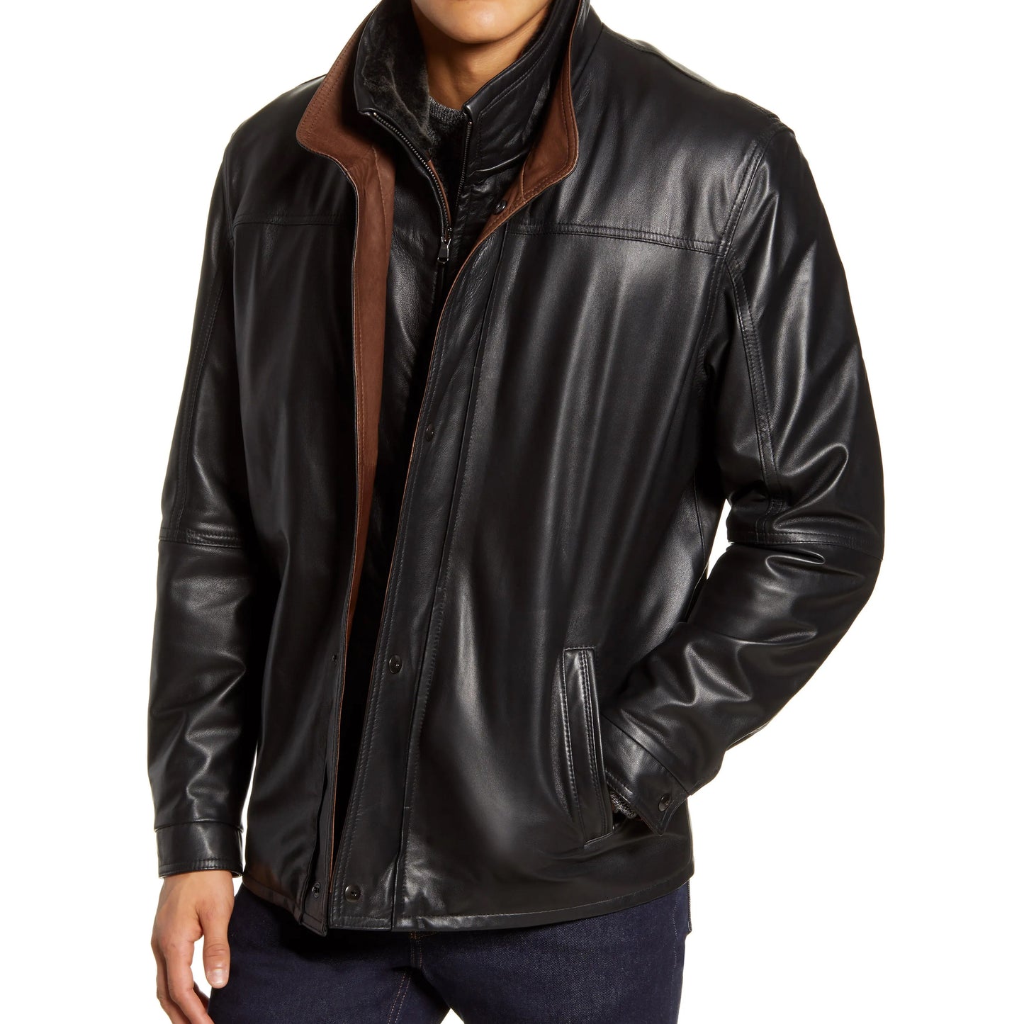 Black Lambskin Bomber Leather Jacket - Rio