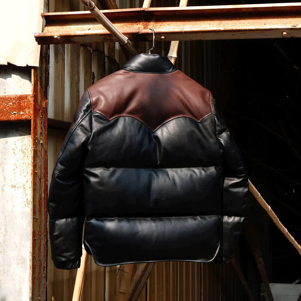 Women's Black Designer Puffer Leather Jacket - Brando