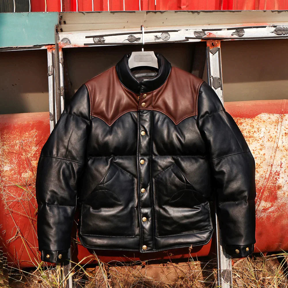 Women's Black Designer Puffer Leather Jacket - Brando