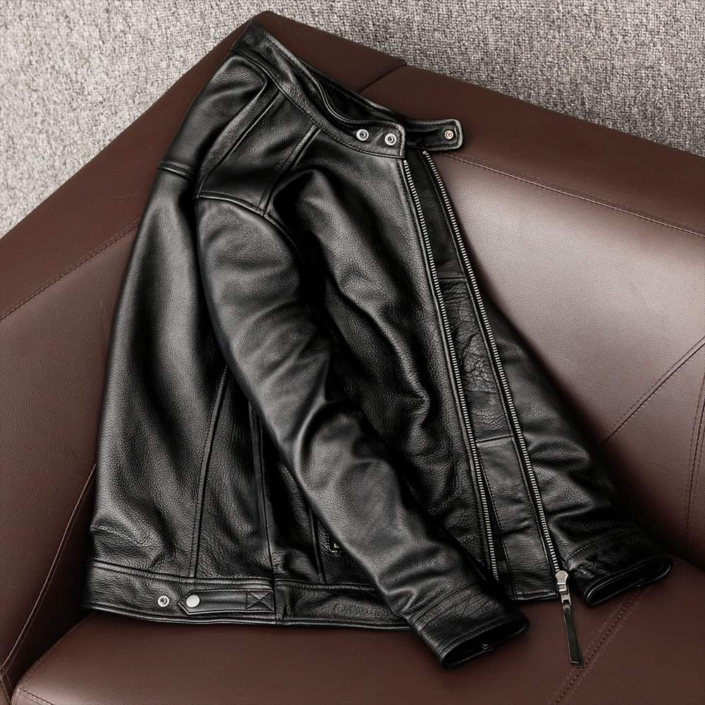 Black Leather Biker Jacket for Men - Mark