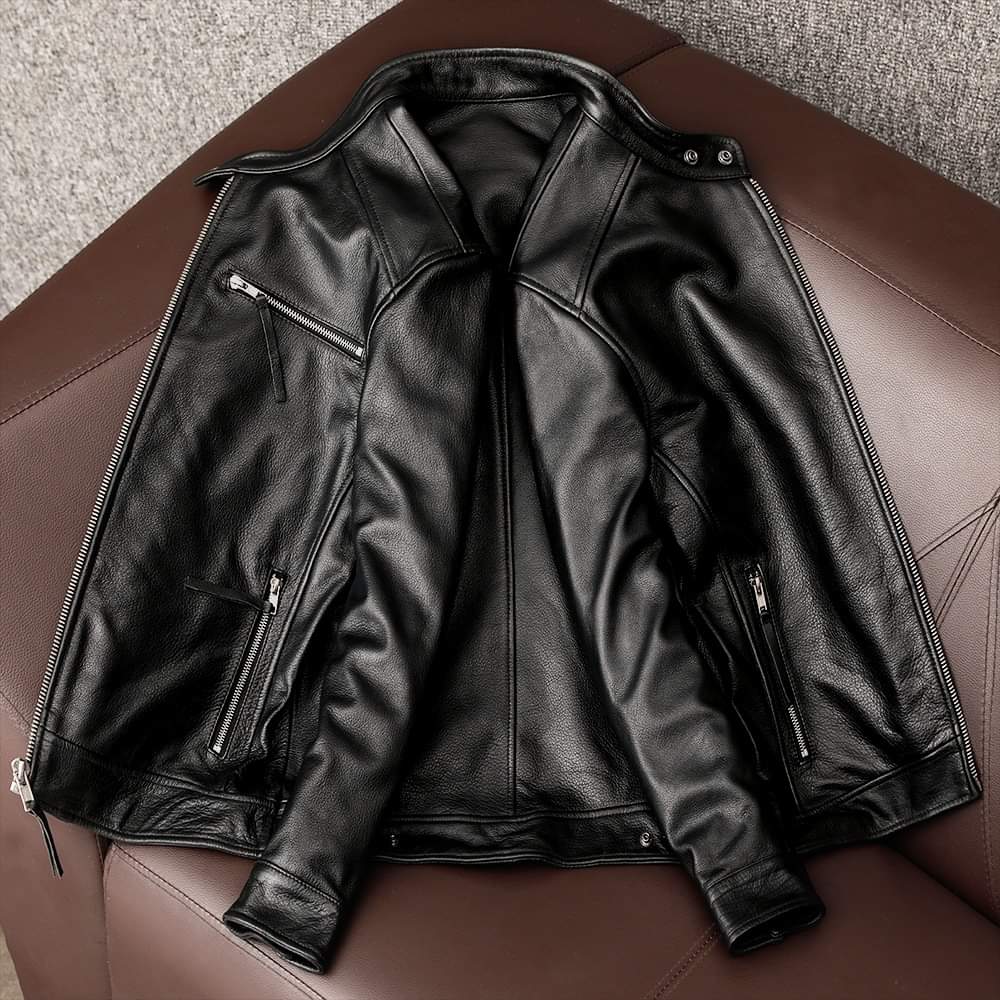 Black Leather Biker Jacket for Men - Mark