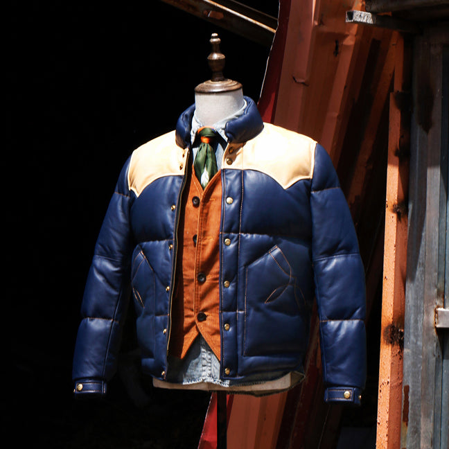 Blue Designer Puffer Leather Jacket - Brando