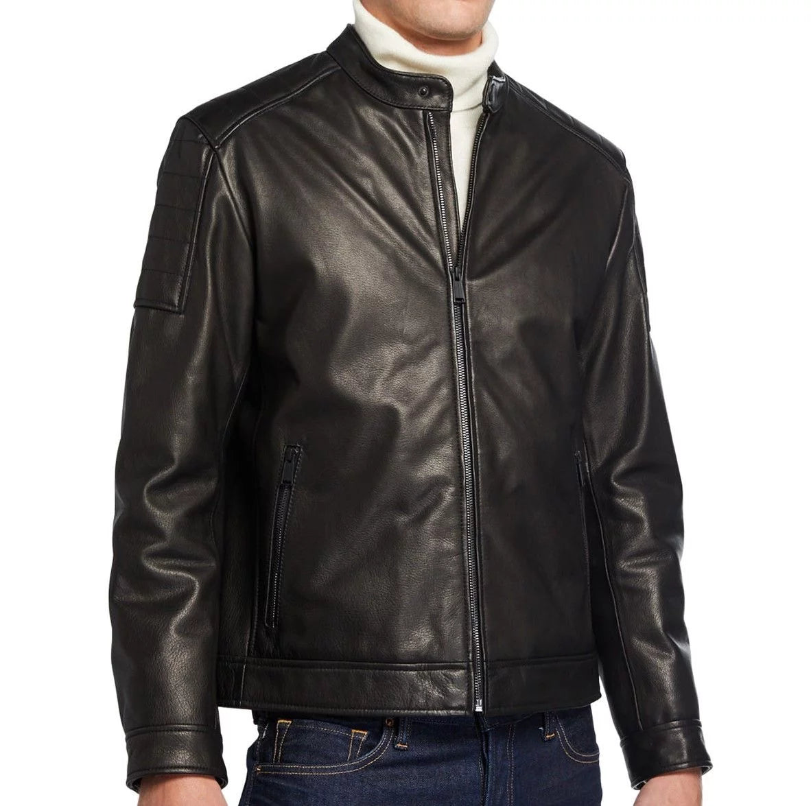 Black Nappa Leather Biker Jacket for Men - Davide