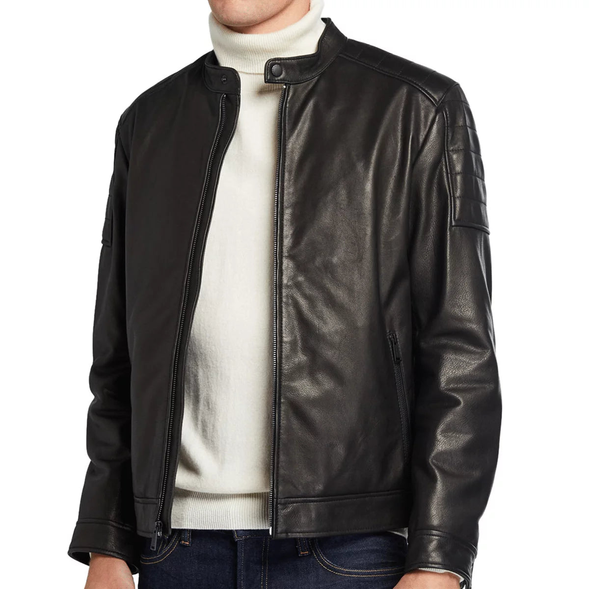 Black Nappa Leather Biker Jacket for Men - Davide