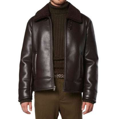 Brown Leather Pilot Jacket w/ Shearling Lining - Abel