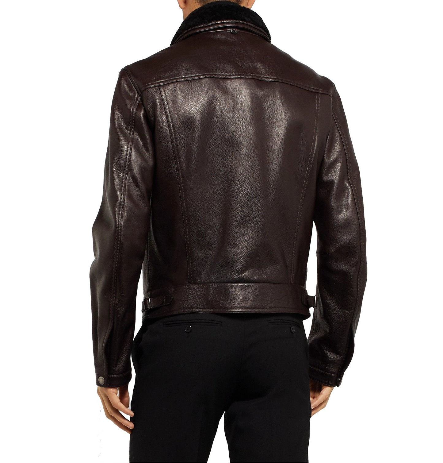 Men's Luxurious Leather Jacket w/ Shearling Collar - Antonio