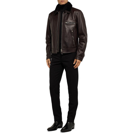 Men's Luxurious Leather Jacket w/ Shearling Collar - Antonio