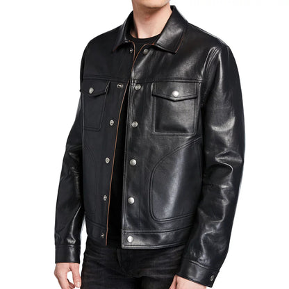 Men's Black & Brown Reversible Leather Jacket - Raul