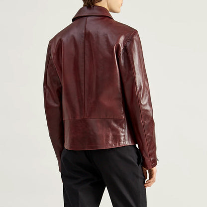 Burgundy Calfskin Biker Jacket for Men - Hugo